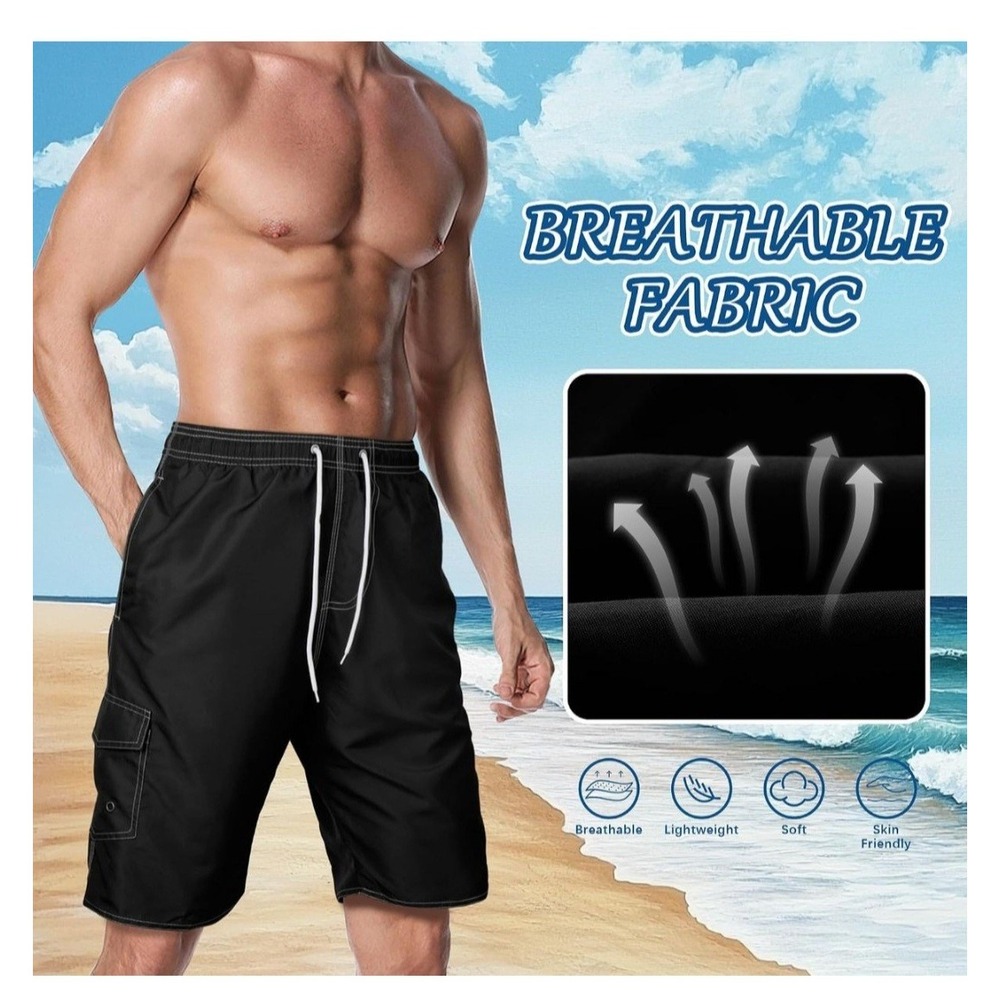 Men's Quick Dry Swim Trunks Lightweight Board Shorts with Mesh Lining 3XL Pocket - Picture 2 of 4